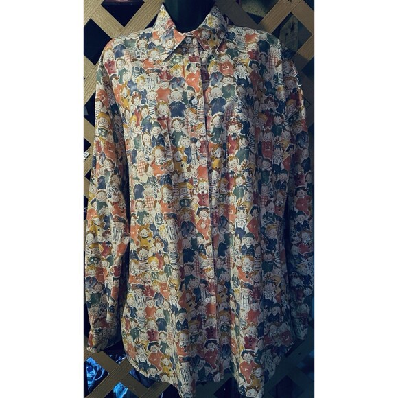 Red headed Ginger Kids Print Cute Whimsical Button up Cotton Tunic Women's L - Picture 3 of 10